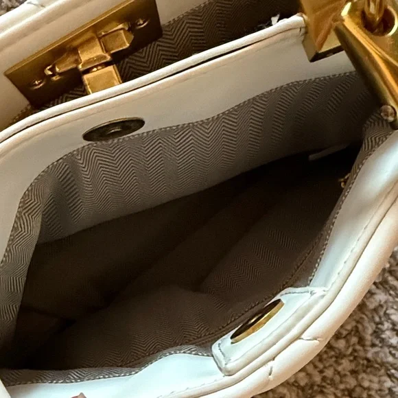 Rock Stud White Faux Leather Bag with Gold Accents & Crossbody - Picture 4 of 5